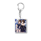 ネコ耳 SHOPのかわいいネコ耳の魔法少女ふたり Acrylic Key Chain