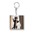 DQ9 TENSIのカーテンと遊ぶ愛らしい猫ちゃん Acrylic Key Chain