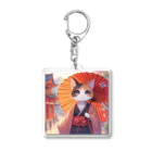 oz-chanの傘をさしている猫_アニメ風2 Acrylic Key Chain