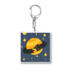 雨傘のくるくる土星ねこ Acrylic Key Chain