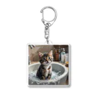 森の雑貨屋の洗面器で遊んでいる子猫 Acrylic Key Chain