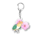 まめるりはことりのお花とシロハラインコちゃん【まめるりはことり】 アクリルキーホルダー