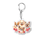 SANKAKU DESIGN STOREのお花の似合う小さい犬たち。 Acrylic Key Chain