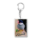 harupink🌸ペット似顔絵illustの好きな豆苗をふみ、えらそうな文鳥さん Acrylic Key Chain