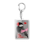 harupink🌸ペット似顔絵illustのBLACK×REDな文鳥さん Acrylic Key Chain