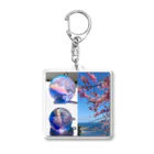 銀のしずく　雲レジンアクセサリーの海と河津桜　雲レジン Acrylic Key Chain