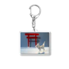 Origami Laboの赤い鳥居と白狐 Acrylic Key Chain