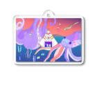 宇宙キャンプの深海でDJするねこ、タコとイカ、クラゲ、リュウグウノツカイ Acrylic Key Chain