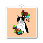 greetenのハチワレ猫と花　カラフル Acrylic Key Chain