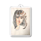 「画家 小島 みのる」 MINORU KOJIMA「明るい色の展覧会」月の紳士の昔の昭和アイドル。髪の毛がボリューミーだった頃の女性たち。 Acrylic Key Chain