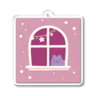 ことだま日記 グッズショップのやみねこ『初雪の日』の絵 Acrylic Key Chain