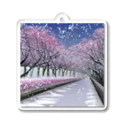 Yossy's Item Factoryの夜の桜並木に雪 Acrylic Key Chain