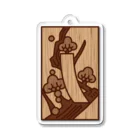 ニッサ工房の木彫り風シンプル花札　鶯　如月　梅　2月　梅に鶯 Acrylic Key Chain