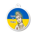 諭苑のSUZURI店のLove＆Peace観世音菩薩ウクライナ国旗背景 Acrylic Key Chain
