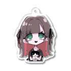 かにぴんくの女の子と猫 Acrylic Key Chain