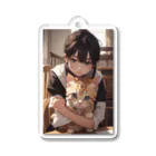 kazu_gのマンチカンを抱く美少女 Acrylic Key Chain