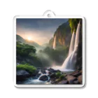 TechArtWorkGalleryの夜明けの滝と山々の美しい自然風景 Acrylic Key Chain