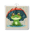 takachi77のカエルの子、雨宿り。傘を広げて待っています♪グッズ Acrylic Key Chain