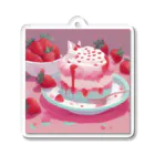 uchakyumaのいちごケーキにネコ Acrylic Key Chain