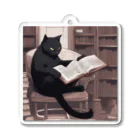 mugcupの本を読む黒猫 Acrylic Key Chain