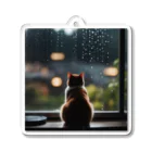 SaltyCookie Design Worksの窓の前で雨を眺めているネコ[カラー] Acrylic Key Chain