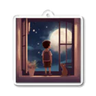 たまねぎの窓の中に立つ少年が、深い夜空を見つめている。 アクリルキーホルダー