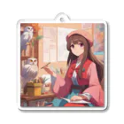 Koyo3181のフクロウと一緒にアートワークショップを開催する女性 Acrylic Key Chain