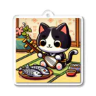 ネコ好きさんのショップの三味線をひく猫 Acrylic Key Chain