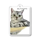 ねこもふ生活の物思いにふけるクロ Acrylic Key Chain