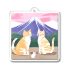 Shironekokuuの富士山と親子ねこ Acrylic Key Chain