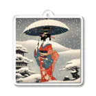 日本の風景 COOL JAPANの日本の風景、雪降る中を歩く舞妓さん　Japanese senery：Maiko in the snow Acrylic Key Chain