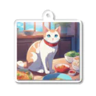 ニコちゃんのご飯の前で座り込む仕草の猫 Acrylic Key Chain