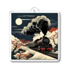 日本の風景 COOL JAPANの日本の風景:月夜のSL 蒸気機関車、Japanese senery: SL steam locomotive on a moonlit night アクリルキーホルダー