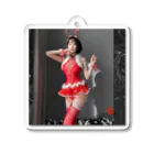 japanshopeesのWomen Femme Ruffle Hollow Out Teddy Bodysuit Bows Stocking Red Christmas Victorias Secret Acrylic Key Chain