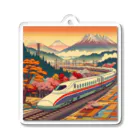 日本の風景 COOL JAPANの日本の風景:田園地帯を駆け抜ける新幹線、Japanese scenery: Shinkansen running through the countryside Acrylic Key Chain