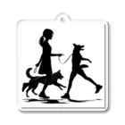 AI間違い探しの犬を散歩する女の子のシルエット Acrylic Key Chain