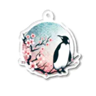 Green__teaのペンギンと桜サークル Acrylic Key Chain