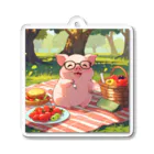 ganeshaのかわいい豚とピクニック Acrylic Key Chain