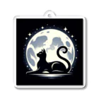 CatCraftsの【Cat's Moonlight Stretch】- 月夜の猫シルエット アクリルキーホルダー