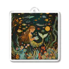 人魚堂の宝石を眺める人魚のアクリルキーホルダー Acrylic key ring of a mermaid gazing at jewels Acrylic Key Chain