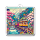 日本の風景 COOL JAPANの日本の風景:花の季節を楽しめる観光列車、Japanese scenery: Sightseeing train where you can enjoy the flower season Acrylic Key Chain
