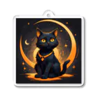 AI Fantasy Art Shopのblack cat in the moonlight② Acrylic Key Chain