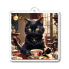otya-nekoのお茶の時間・ティータイム黒猫 Acrylic Key Chain