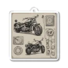 the blue seasonのクラシックバイクの設計図と計器類 Acrylic Key Chain