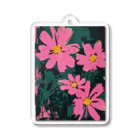 Q_kyuのPINK FLOWERS with Dark Background Acrylic Key Chain