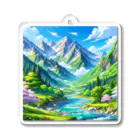 snow-birdの春の川辺と山の風景 Acrylic Key Chain