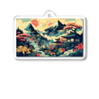 テクノ浮世絵の光彩を放つ自然 - 日本の山々 Acrylic Key Chain