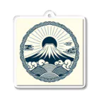 Cool Japanese CultureのMinimalist Traditional Japanese Motif Featuring Mount Fuji and Seigaiha Patterns Acrylic Key Chain