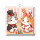 us shopのネコとウサギの戯れ Acrylic Key Chain