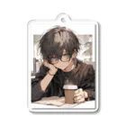 as -AIイラスト- のコーヒーと黒メガネ Acrylic Key Chain